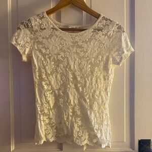 Dior Cream Lace Short Sleeve Floral Top